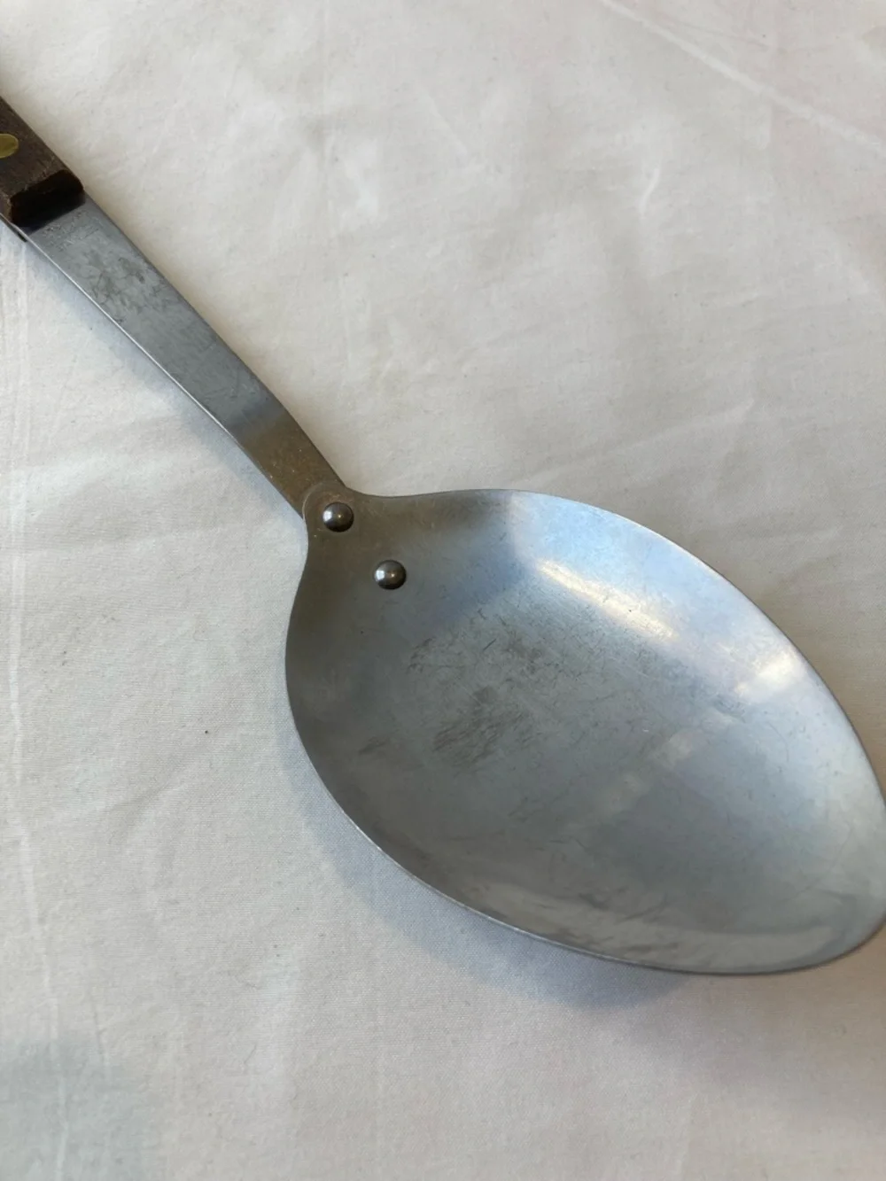 Vintage Stainless Steel Spoon Wooden Rivet Handle Farmhouse Cottagecore Kitchen